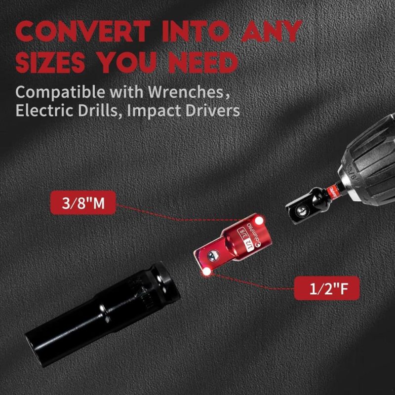 Ensemble d’adaptateurs de douilles à impact de 5 pièces, convertisseur et réducteur de douilles, 1/2 à 3/4, 1/2 à 3/8, 3/8 à 1/2, 3/8 à 1/4, 1/4 à 3/8. | Groupes de Douilles