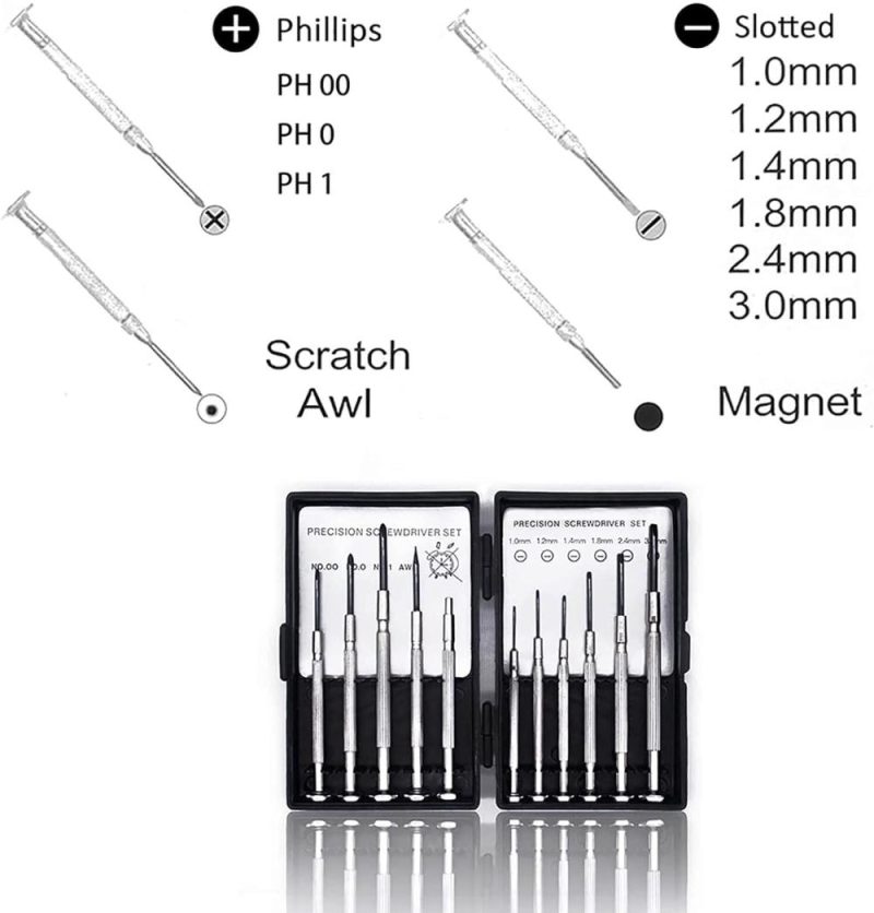 Ensemble de 11 mini tournevis, petit ensemble de tournevis avec 11 tournevis à tête plate et cruciforme de différentes tailles, ensemble de tournevis de précision pour la réparation de bijoux, montres, iPhone, jouets, ordinateurs, lunettes. | Sets de Tournevis