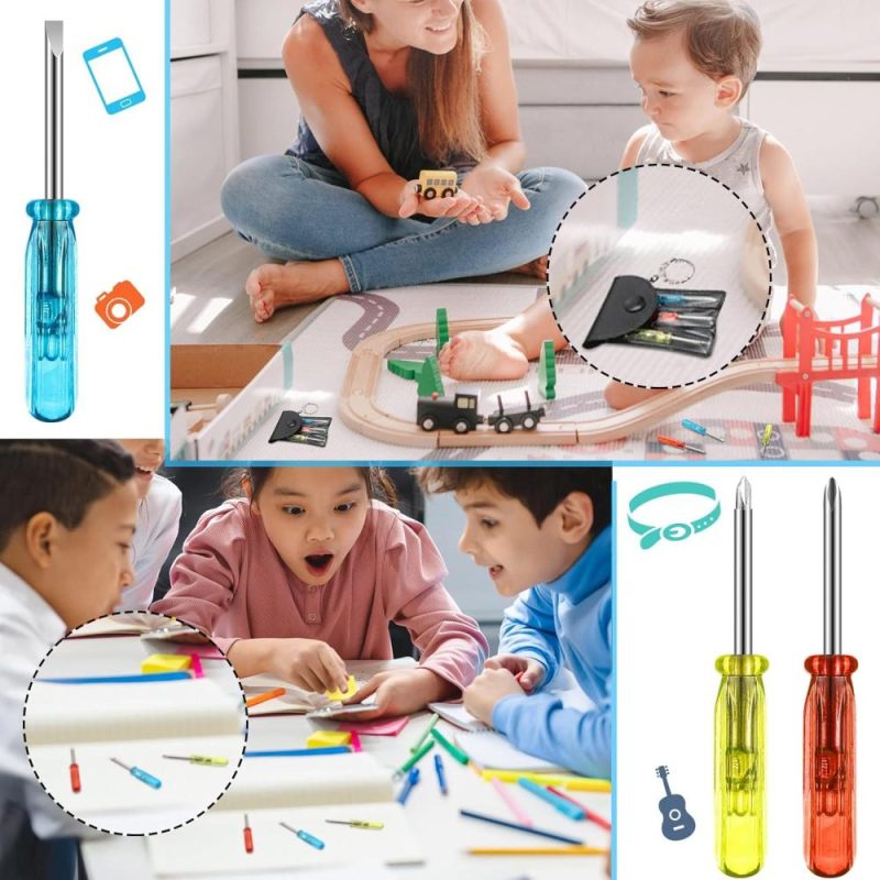 Ensemble de 20 mini tournevis porte-clés Chaque ensemble comprend 3 mini tournevis à fente, un tournevis à tête plate et des tournevis en Y dans une pochette portable avec pression et crochet pour des cadeaux de fête d’outils sympas. | Sets de Tournevis