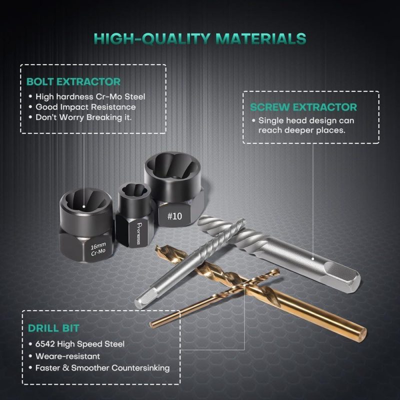 Ensemble de 21 pièces d’extracteurs de boulons et de vis et de forets, ensemble d’extracteurs de vis endommagées, outil de retrait de boulons et d’écrous et outil de retrait d’écrou de roue à verrouillage, extraction facile des écrous de roue cassés, outil à douille pour vis usées. | Extracteurs de Tarauds