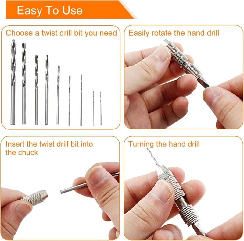 Ensemble de 27 pièces de mini perceuses à main, précision de mini perceuse et outil rotatif de perceuse à spirale semi-automatique, forets micro à torsion (0,5-3 mm) pour la bijouterie, le métal, le bois, la modélisation et le bricolage fait main. | Étaux