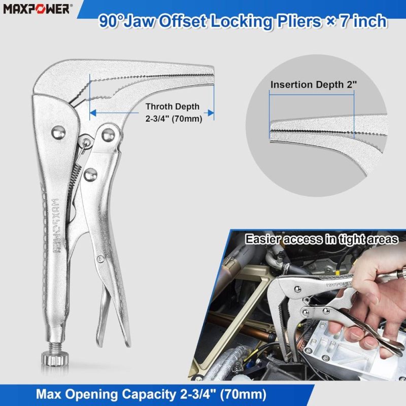 Ensemble de 4 pinces à verrouillage, pinces à verrouillage à décalage de 90 degrés de 7 pouces, pinces à verrouillage pour pincer de 7 pouces, pinces à verrouillage à mâchoire en U de 9 pouces, pince de tôle à verrouillage de 8 pouces. | Pinces-étaux et Pinces de Blocage