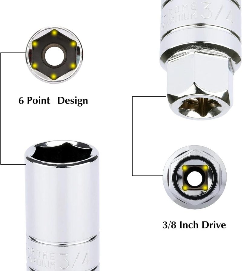 Ensemble de 5 pièces de douilles à bougie 3/8", Cr-V, SAE et métrique, ensemble de douilles 6 points 3/8". | Couples à Douille et Jeux de Clés à Douille