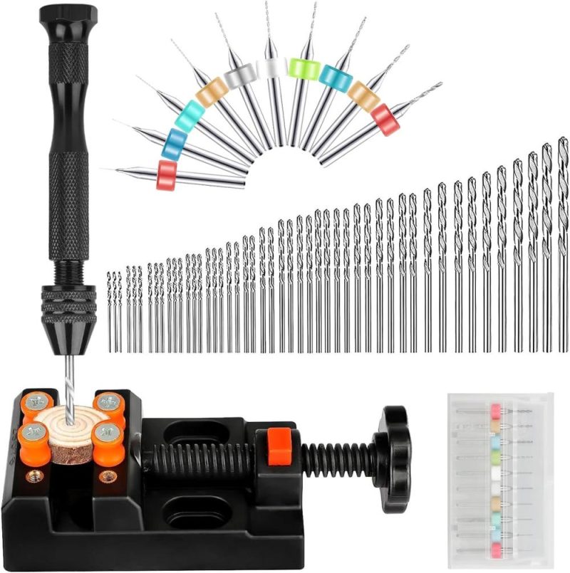 Ensemble de 60 pièces de forets à main, perceuse à main avec étau, forets à torsion micro mini, forets PCB, outil d’étau pour résine. | Étaux