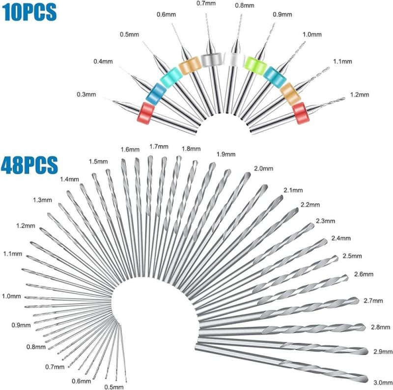 Ensemble de 60 pièces de forets à main, perceuse à main avec étau, forets à torsion micro mini, forets PCB, outil d’étau pour résine. | Étaux