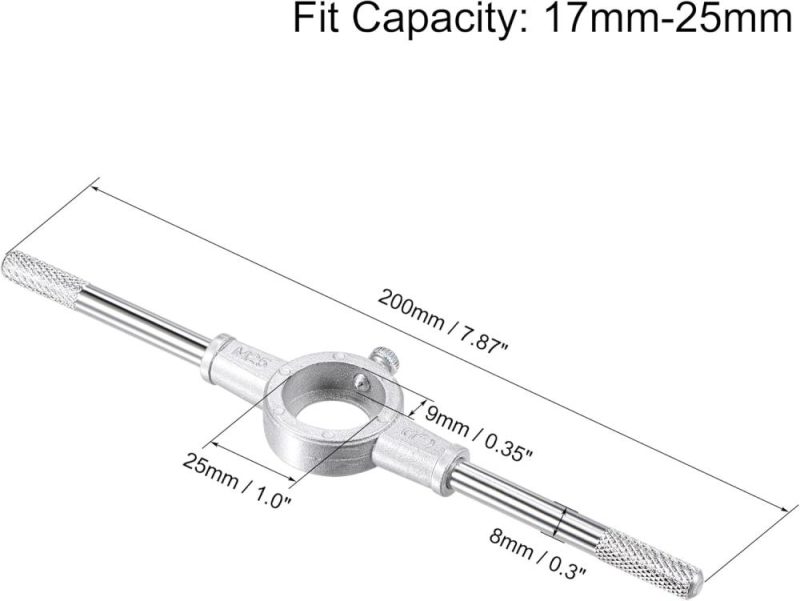 Ensemble de 8 pièces de clé à molette avec manche rond, filières métriques M3 M4 M5 M6 M8 M10 M12 et support de filière de 25 mm (1") pour réparation de filetage de boulon. | Filières de Filetage