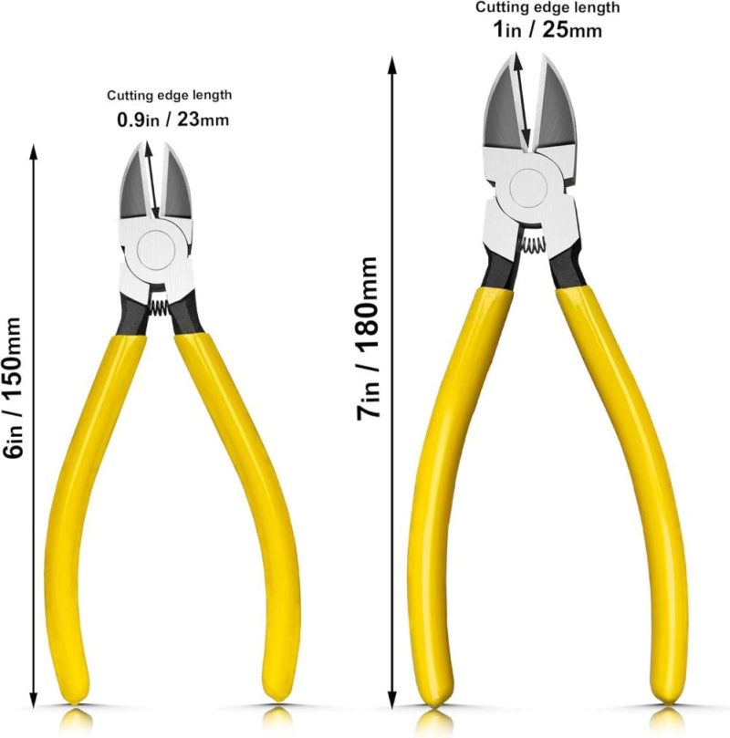 Ensemble de coupe-fil, petites pinces coupantes ultra tranchantes avec ressort, pinces à couper à fleur, pinces coupantes diagonales pour la fabrication de bijoux, le bricolage, l’électrique, 6" et 7" – pack de 2 | Pince à Découper Sur le Côté