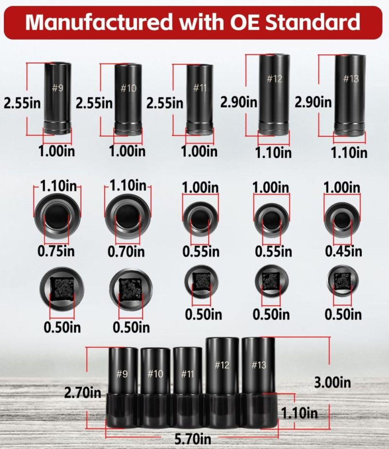 Ensemble de douilles à taraud 71670 pour tarauds de 5/8", 11/16", 3/4", 7/8" et 1", entraînement 1/2", adaptateur de douille à taraud pour tarauds plus grands, ensemble de clés à douille pour tarauds 9 10 11 12 13 conforme à la norme M.C.T.I. | Couples à Douille et Jeux de Clés à Douille