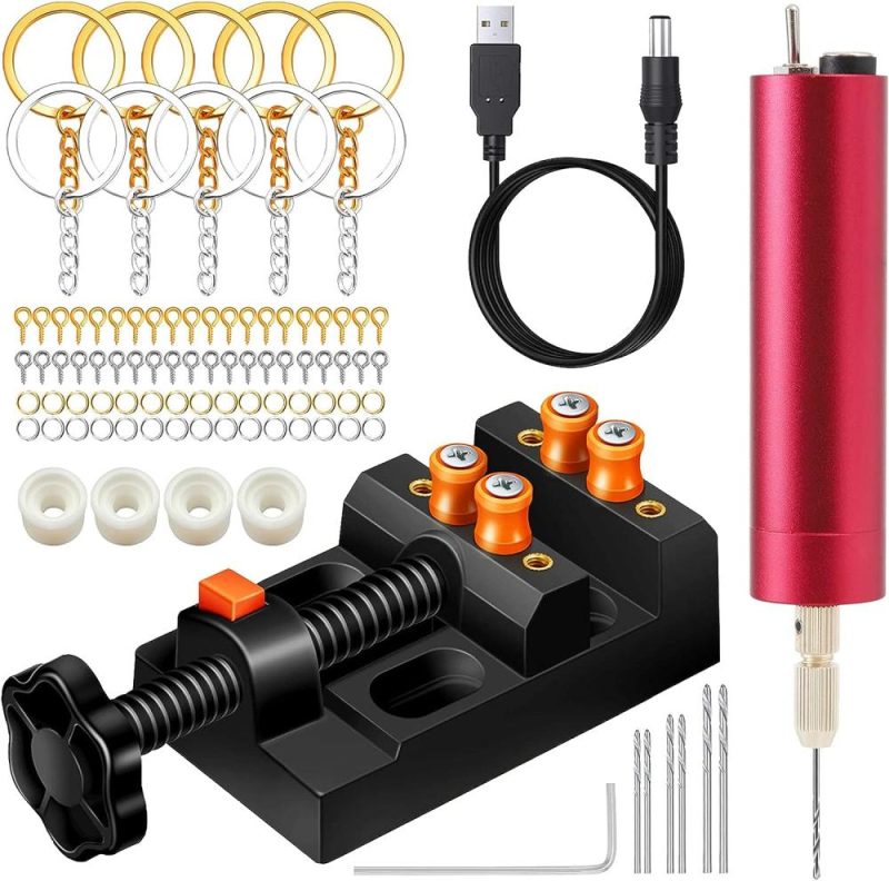 Ensemble de perceuses électriques en résine, étau à épingle pour moules en résine pour la coulée de bijoux, étau de perceuse antidérapant, 210 pièces de fournitures pour la fabrication de porte-clés, kit de perceuse manuelle de précision pour la fabrication de porte-clés en résine et de bijoux. | Étaux