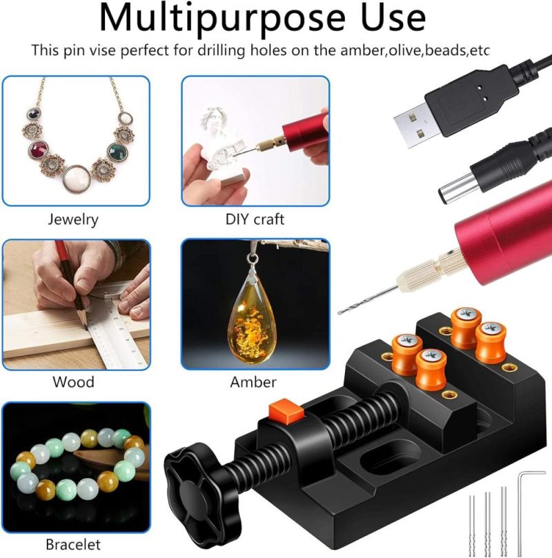 Ensemble de perceuses électriques en résine, étau à épingle pour moules en résine pour la coulée de bijoux, étau de perceuse antidérapant, 210 pièces de fournitures pour la fabrication de porte-clés, kit de perceuse manuelle de précision pour la fabrication de porte-clés en résine et de bijoux. | Étaux