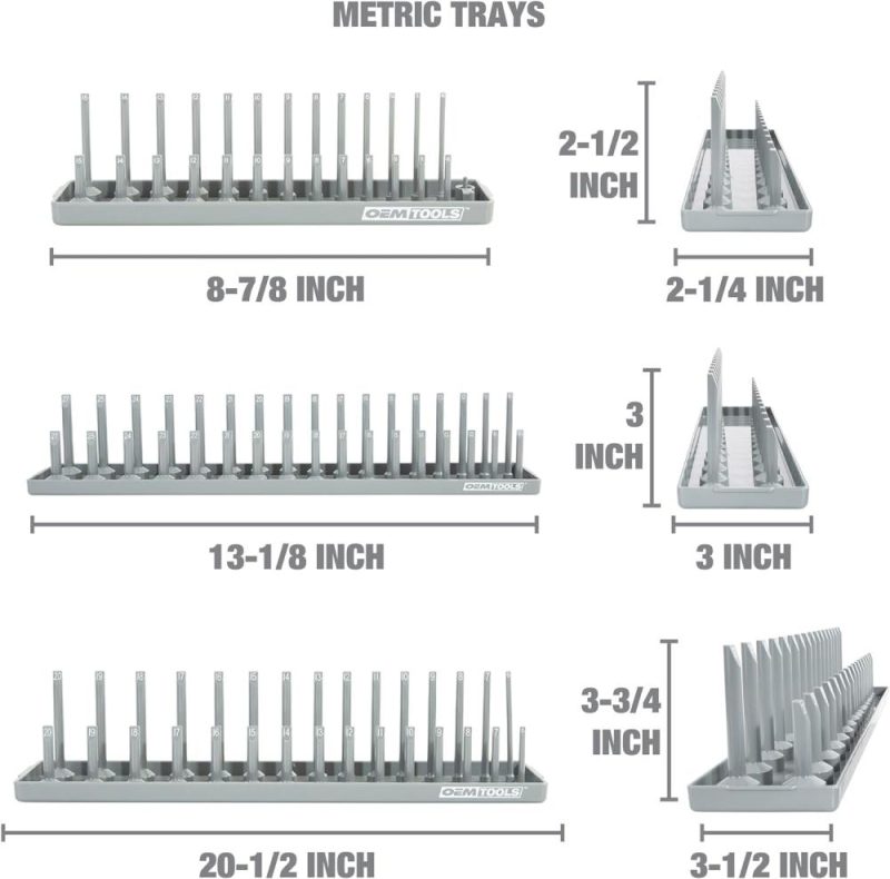 Ensemble de plateaux de douilles SAE et métriques de 6 pièces, rangement de douilles SAE et métriques pour tailles 1/4", 3/8" et 1/2", supports de douilles et plateau organiseur de douilles pour boîte à outils, rouge/gris | Couples à Douille et Jeux de Clés à Douille