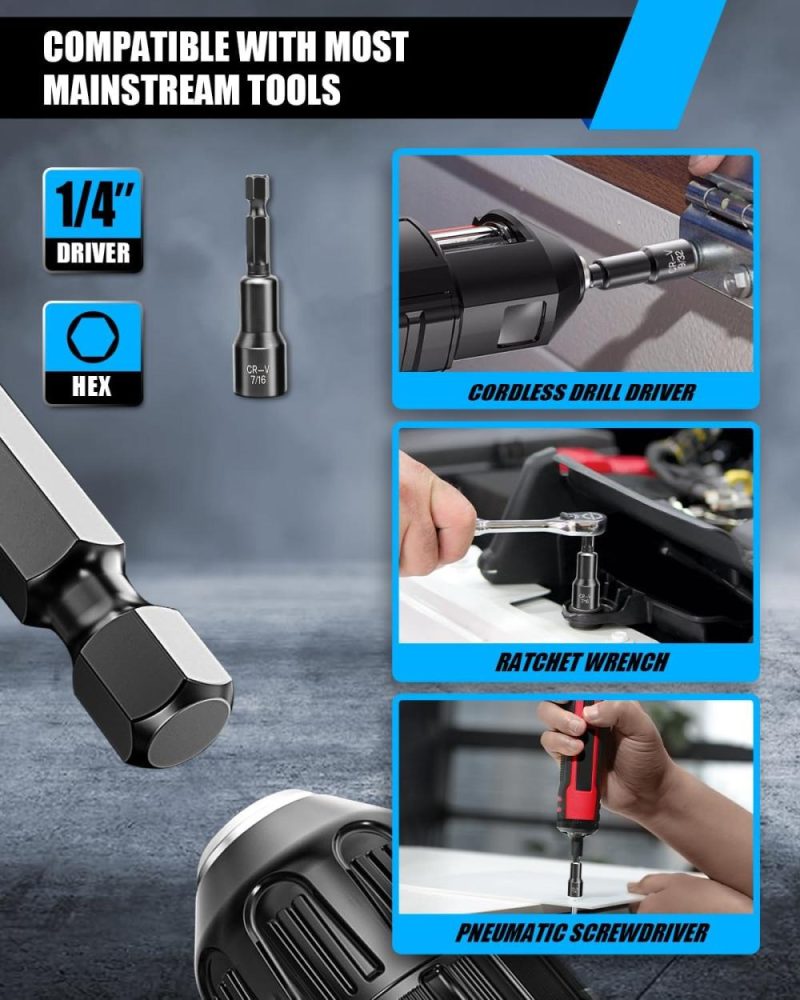 Ensemble de tournevis à douille magnétique Vicring de 15 pièces, ensemble de tournevis à douille à impact, SAE (1/4" à 9/16") et métrique (6-14 mm) | Acier au chrome vanadium | Emmanchement hexagonal de 1/4" | Noir | Tourne-écrous