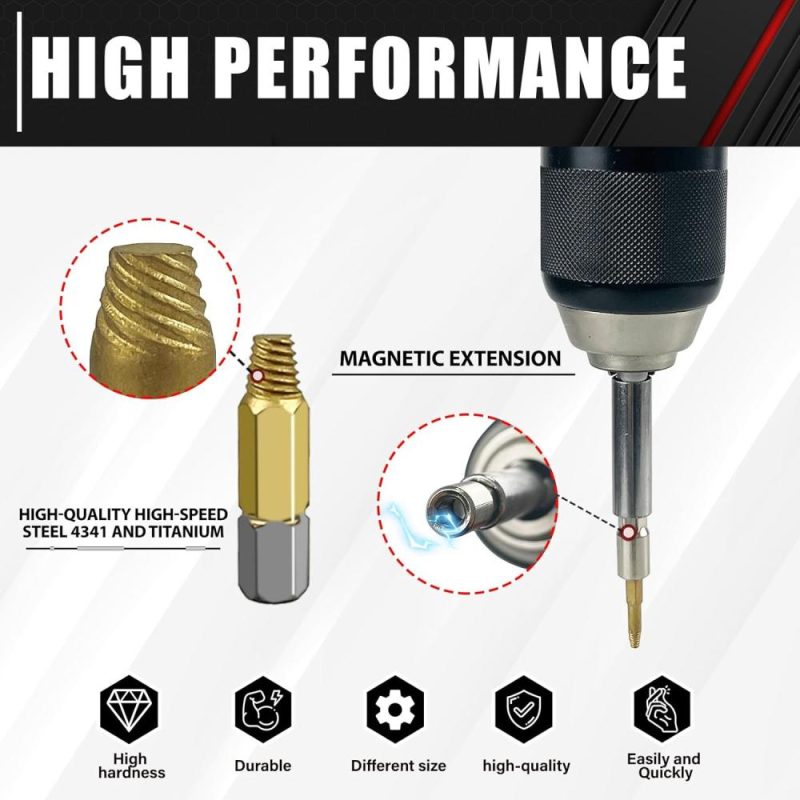 Ensemble d’extracteurs de vis endommagées en titane C&T de 22 pièces, kit d’extracteurs de vis dénudées, porte-embout magnétique et adaptateur de douille, ensemble de retrait HSS polyvalent, retirez facilement et rapidement les vis endommagées. | Extracteurs de Tarauds