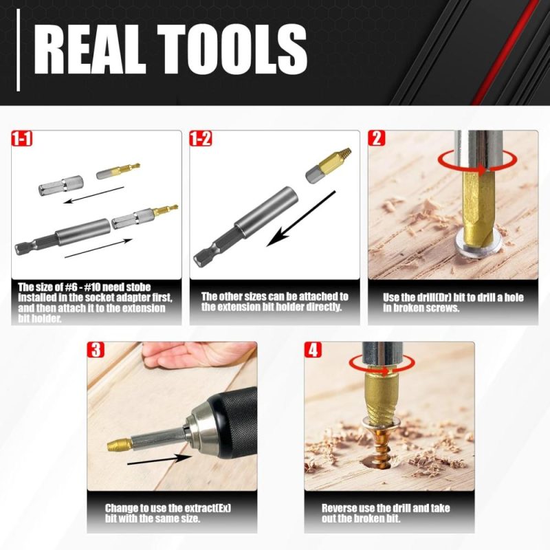 Ensemble d’extracteurs de vis endommagées en titane C&T de 22 pièces, kit d’extracteurs de vis dénudées, porte-embout magnétique et adaptateur de douille, ensemble de retrait HSS polyvalent, retirez facilement et rapidement les vis endommagées. | Extracteurs de Tarauds