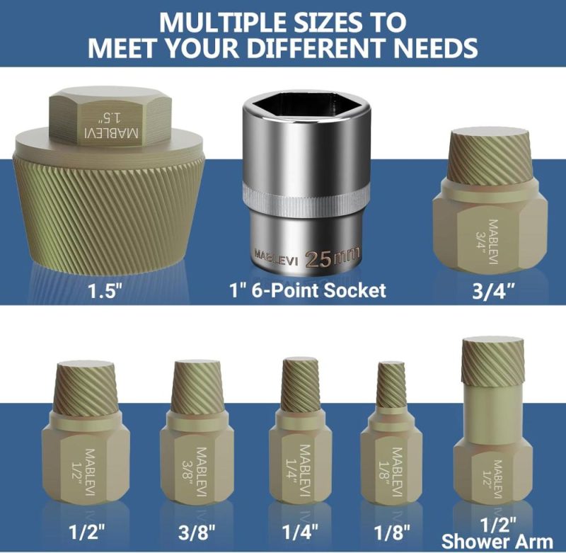Extracteur de drain de baignoire de 1,5 po, ensemble de 8 extracteurs de mamelon avec douille de 1 pouce, retirez l’ancien bouchon de drain de baignoire cassé, obstiné et rouillé, outils de plomberie avec boîte de rangement solide. | Extracteurs de Tarauds