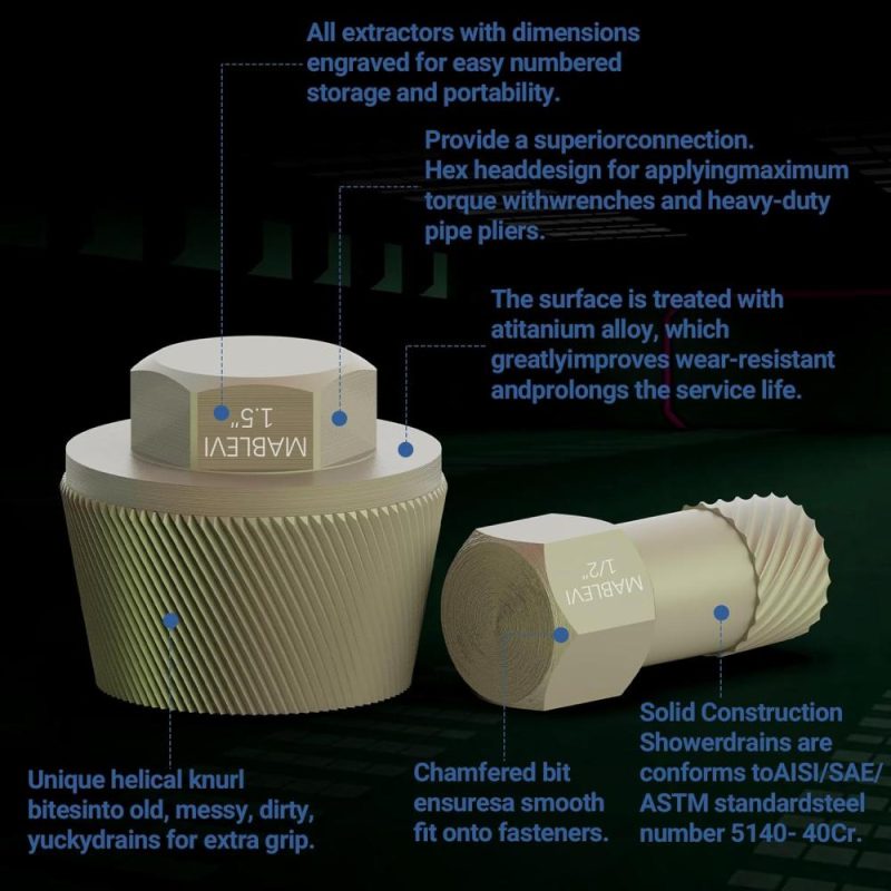 Extracteur de drain de baignoire de 1,5 po, ensemble de 8 extracteurs de mamelon avec douille de 1 pouce, retirez l’ancien bouchon de drain de baignoire cassé, obstiné et rouillé, outils de plomberie avec boîte de rangement solide. | Extracteurs de Tarauds