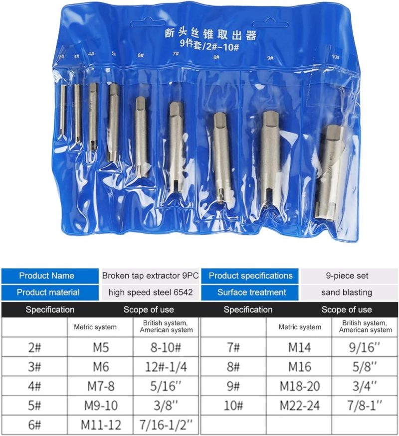 Extracteur de taraud 3/4 à 3 flûtes, extracteur de vis à tête cassée, ensemble d’extracteurs de taraud endommagés en acier, 3 types (9 pièces) | Extracteurs de Tarauds