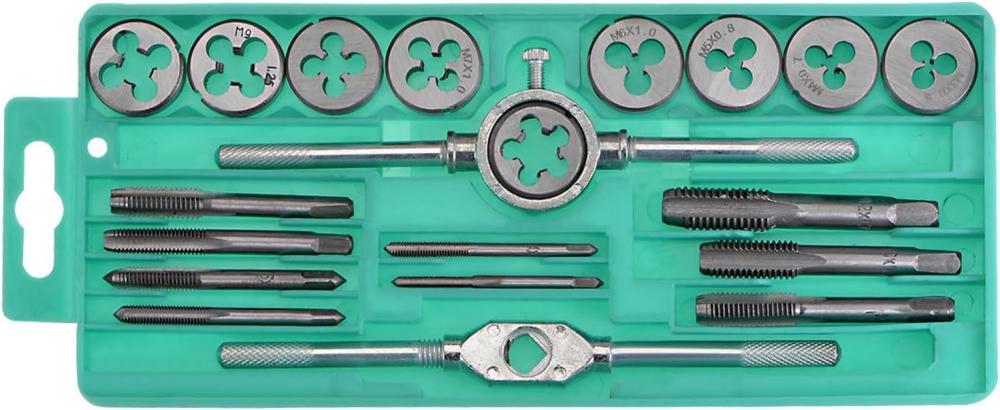 Harfington 20Pcs Ensemble de Taraupage et de Filage Métrique M3-M12 Outils de Filage avec Poignée de Clé pour le Filage et le Refilage des Filets Externes et Internes | Sets de Tarauds et de Matrices