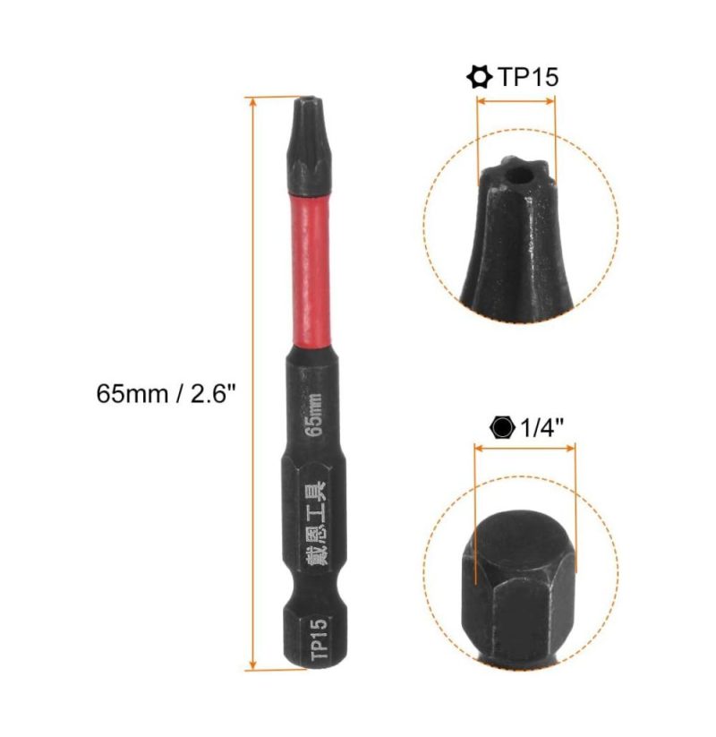 Harfington 2Pcs Embout de Perçage Torx T15 Résistant aux Chocs Longueur 2,6" Hexagone 1/4" Tige en Acier S2 Insert Magnétique Étoile à 6 Pans Embouts de Tournevis | Verseurs à Embouts Multiples