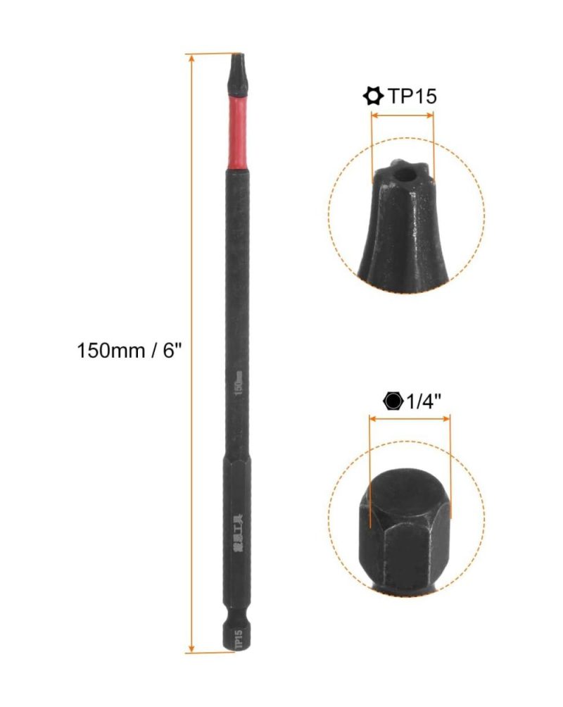 Harfington 2Pcs Embout de Perçage Torx T15 Résistant aux Chocs Longueur 6" Emmanchement Hexagonal 1/4" Acier S2 Insert Magnétique Étoile à 6 Pans Embouts de Tournevis | Verseurs à Embouts Multiples