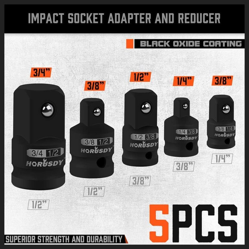 Jeu d’adaptateurs de douilles à impact de 5 pièces, adaptateurs de douilles SAE 1/4, 3/8, 1/2", adaptateurs à impact en acier Cr-V | Clé à Douille