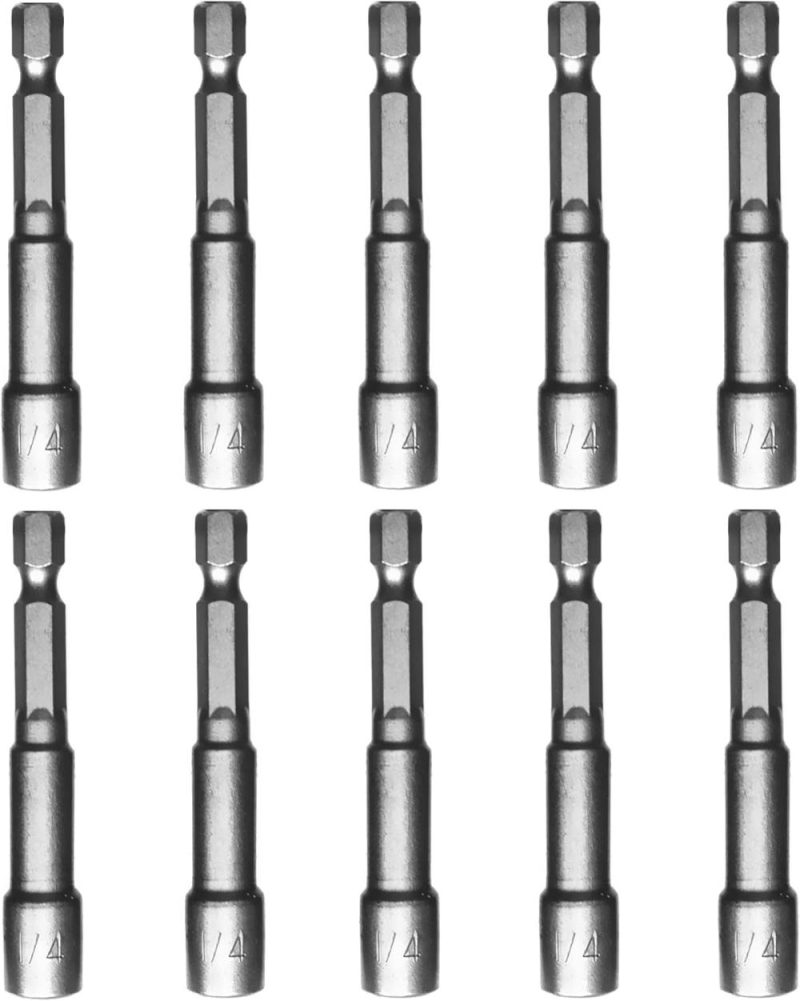 Jeu de 10 embouts de tournevis à écrou 1/4 », adaptateur de conducteur à impact en acier allié avec douille à changement rapide à tige hexagonale de 1/4 pouce (10) | Tourne-écrous