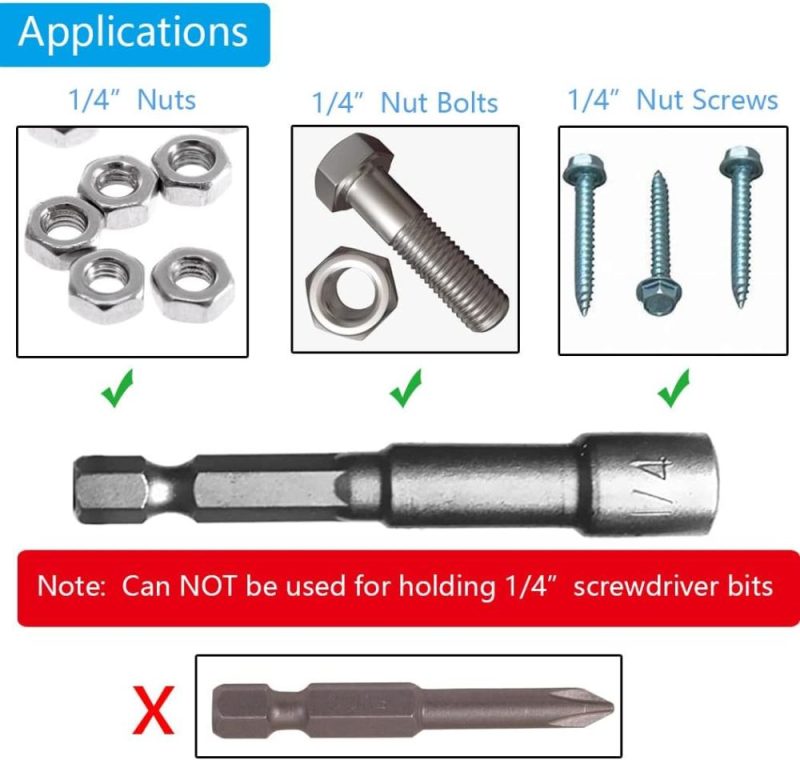 Jeu de 10 embouts de tournevis à écrou 1/4 », adaptateur de conducteur à impact en acier allié avec douille à changement rapide à tige hexagonale de 1/4 pouce (10) | Tourne-écrous