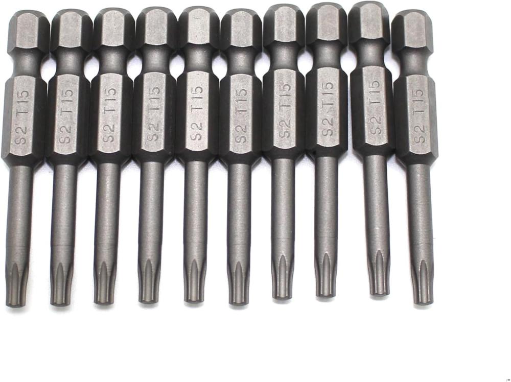 Jeu de 10 embouts de tournevis T15 Torx étoile, en acier S2, embouts de tournevis à tige ronde réduite T-15, tige hexagonale. | Verseurs à Embouts Multiples