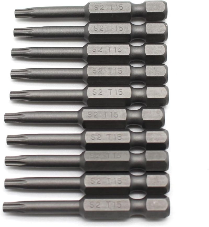 Jeu de 10 embouts de tournevis T15 Torx étoile, en acier S2, embouts de tournevis à tige ronde réduite T-15, tige hexagonale. | Verseurs à Embouts Multiples