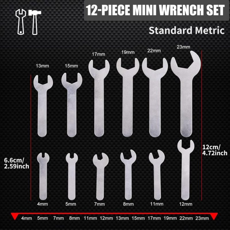 Jeu de 12 pièces de clés à molette à une extrémité, jeu de clés à fourche super fines de 2 mm, jeu de clés plates combinées métriques de 4 à 23 mm, jeu de mini clés pour les endroits difficiles d’accès. | Ouvertes