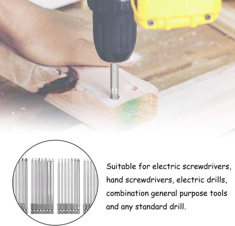 Jeu de 30 pièces de mèches de perceuse magnétiques de 100 mm de long, embouts de tournevis avec tige hexagonale de 1/4 pouce, kit de vis de sécurité en acier S2, outils électriques (embouts fendus + croisés + carrés + Torx). | Verseurs à Embouts Multiples