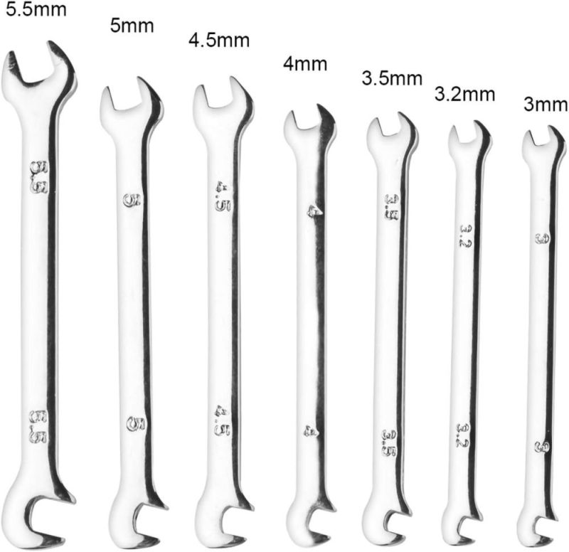 Jeu de 7 clés à molette mini double ouverture métrique 3 mm-5,5 mm ensemble de petites clés MNBS-07 | Ouvertes