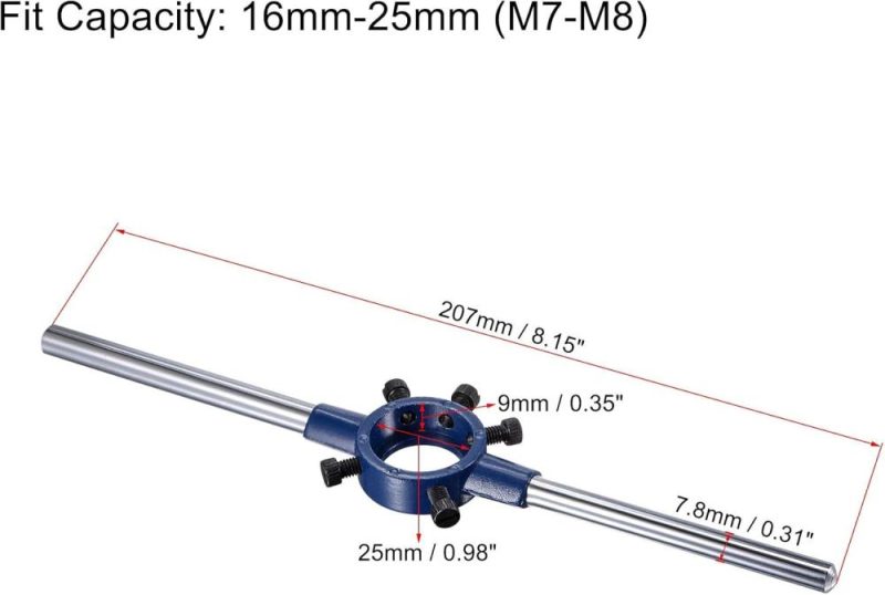 Jeu de clé à molette avec poignée ronde, fil de taraudage 5/16-24 Unf et porte-matrice de 25 mm (compatible avec : matrice de 16 mm à 25 mm de diamètre extérieur / matrice de filetage M7-M8) réglable pour la réparation de filetage de boulon. | Filières de Filetage