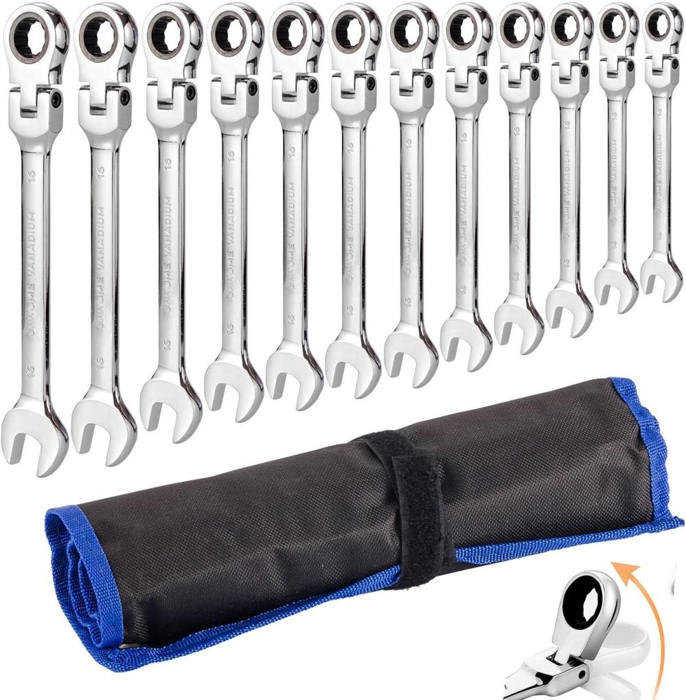 Jeu de clés à cliquet flexible 12 pièces 8-19 mm clé à anneau à cliquet kit de clés combinées flexibles tête flexible métrique | Clé à Coffret