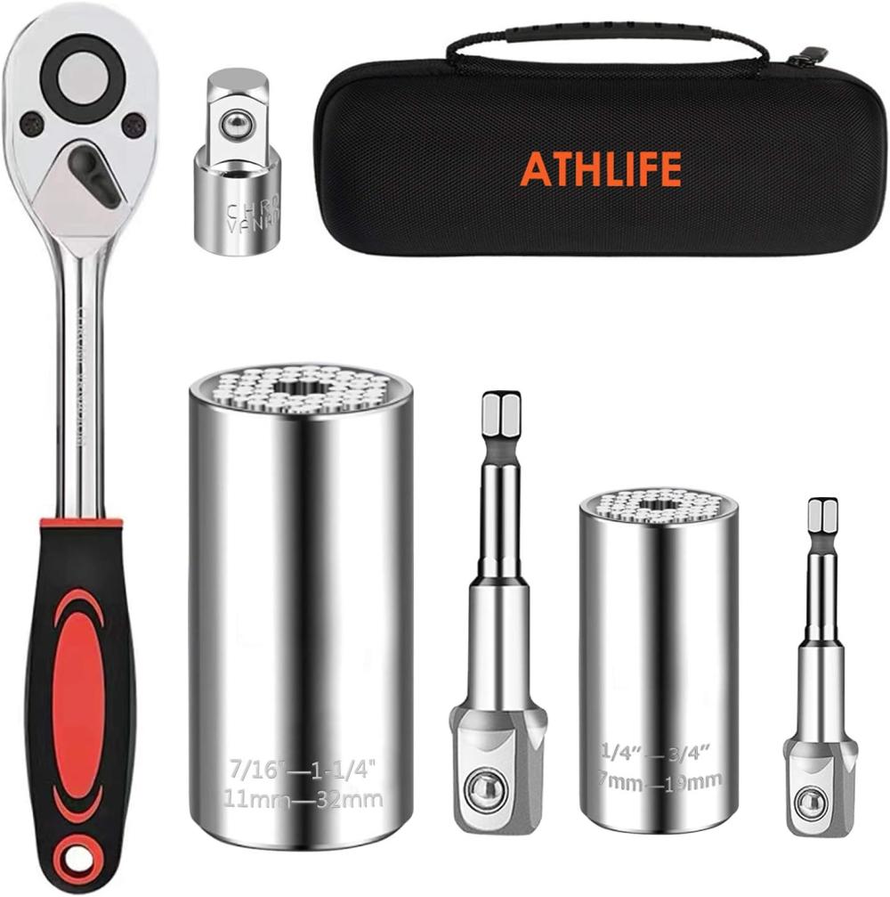 Jeu de clés à douille universelles (11-32 mm 7-19 mm) Outils professionnels à douille Outil multifonction clé de réparation avec clé à cliquet de 3/8 pouce et adaptateur pour perceuse en acier chrome vanadium. | Clé à Douille