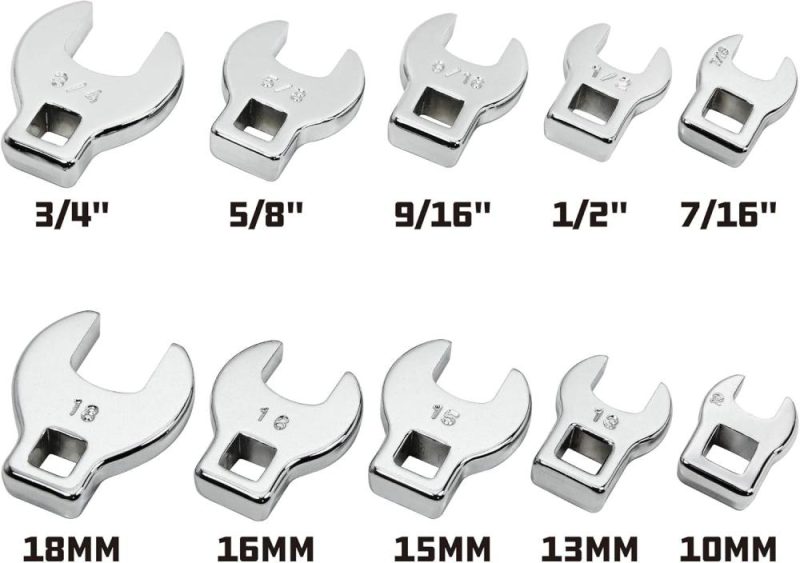 Jeu de clés à fourche 10 pièces de 3/8 pouce avec entraînement SAE et métrique | Ouvertes