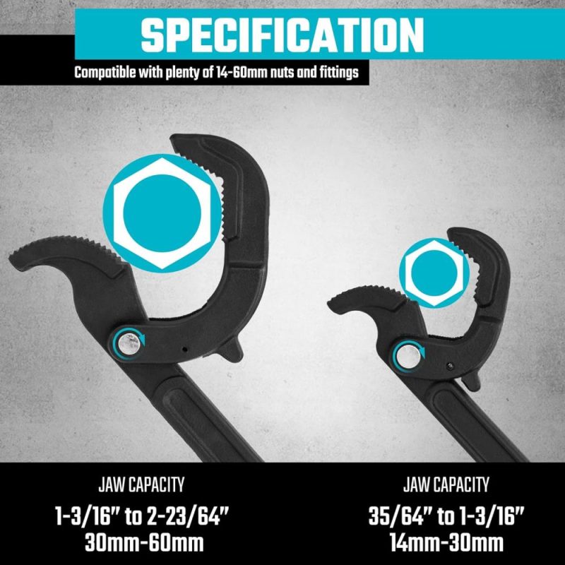 Jeu de clés à molette ajustables multifonctions, 2 pièces, auto-ajustement rapide, prise puissante pour écrous et tuyaux de 14 à 60 mm. | Clé à Pipe