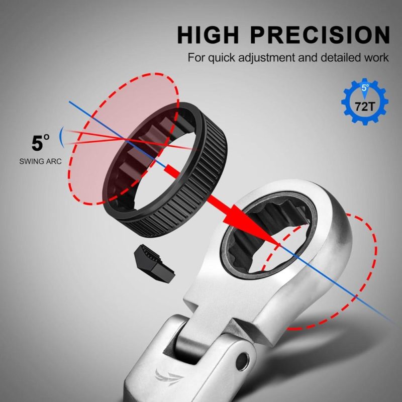 Jeu de clés à molette à tête flexible de 7 pièces, jeu de clés à cliquet, métrique 8-19 mm, acier chrome vanadium à 72 dents avec support de rangement pour mécaniciens, réparation automobile, kit d’outils ménagers. | Combinaison de Clés