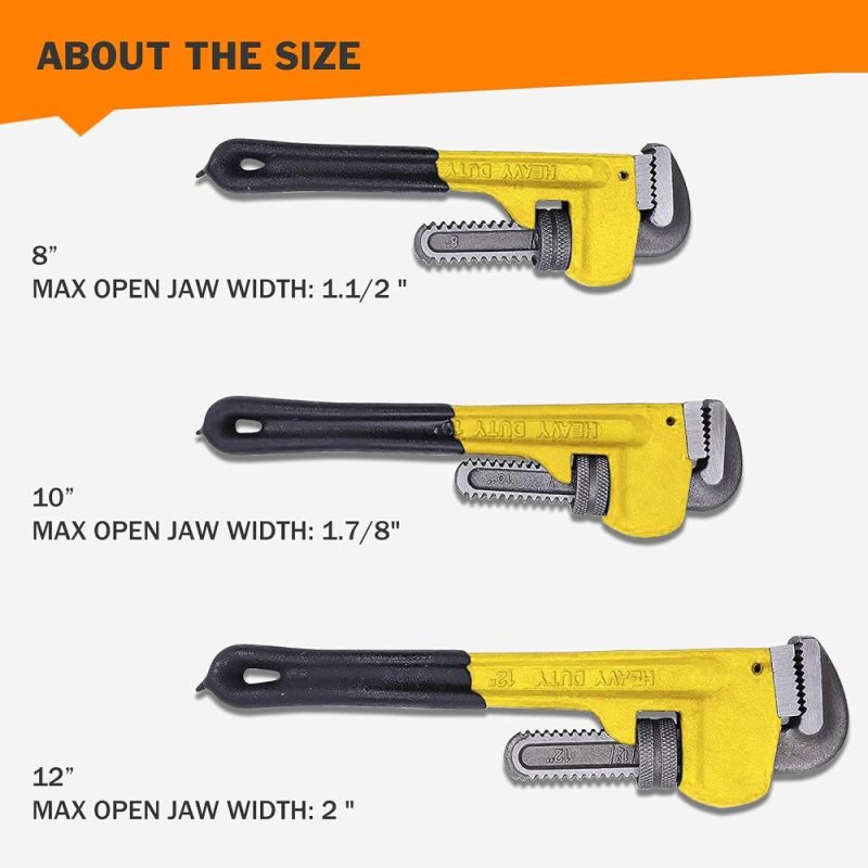 Jeu de clés à molette réglables lourdes, ensemble d’outils/boîte à outils, outils à main pour la plomberie, ensemble de 3 pièces, clés de 8, 10, 12 pouces avec sac de rangement. | Clé à Pipe