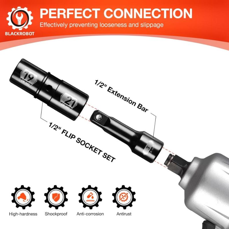 Jeu de douilles à impact de 1/2 pouce, jeu de douilles à écrou à paroi fine, acier Cr-Mo, 3 pièces, métrique 19-21 mm et SAE 3/4-13/16 pouce, avec barre d’extension de 3 pouces. | Groupes de Douilles