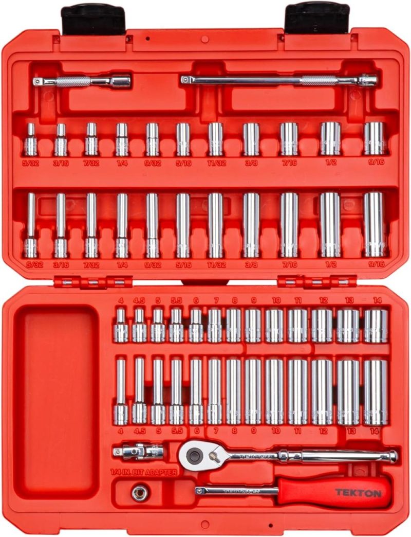 Jeu de douilles et de clés à cliquet 1/4 pouce, 6 points, 55 pièces (5/32-9/16 po, 4-14 mm) | Skt05301 | Couples à Douille et Jeux de Clés à Douille