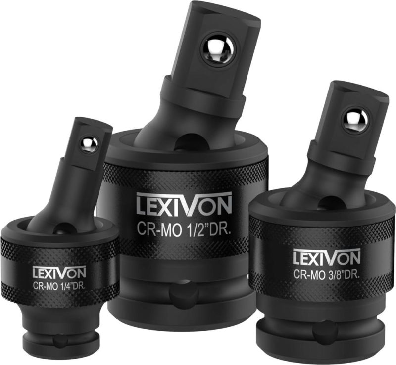 Jeu de douilles universelles à cardan Lexivon Premium Impact | Ensemble de 3 pièces avec design à ressort à boule 1/2", 3/8" et 1/4" | Acier Cr-Mo – Pleine classe d’impact (Lx-113) | Couples à Douille et Jeux de Clés à Douille