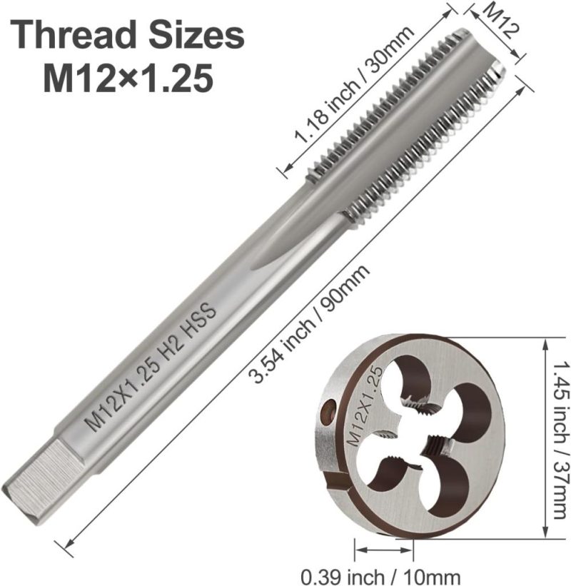 Jeu de filière et taraud M12 X 1,25 mm, jeu de tarauds en acier rapide, outil de taraudage à filetage à droite M12, filière ronde. | Sets de Tarauds et de Matrices