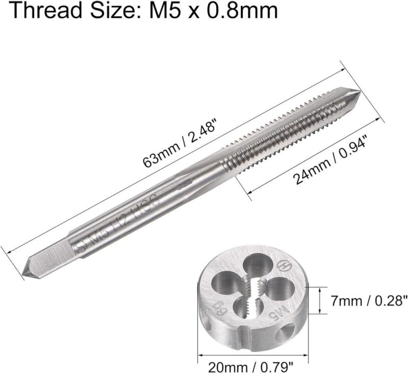 Jeu de filière et taraud métrique M5 X 0,8 mm, taraud à vis à filetage machine avec filière ronde, kit de taraud et filière pour réparation de filetage de boulon à écrou. | Filières de Filetage