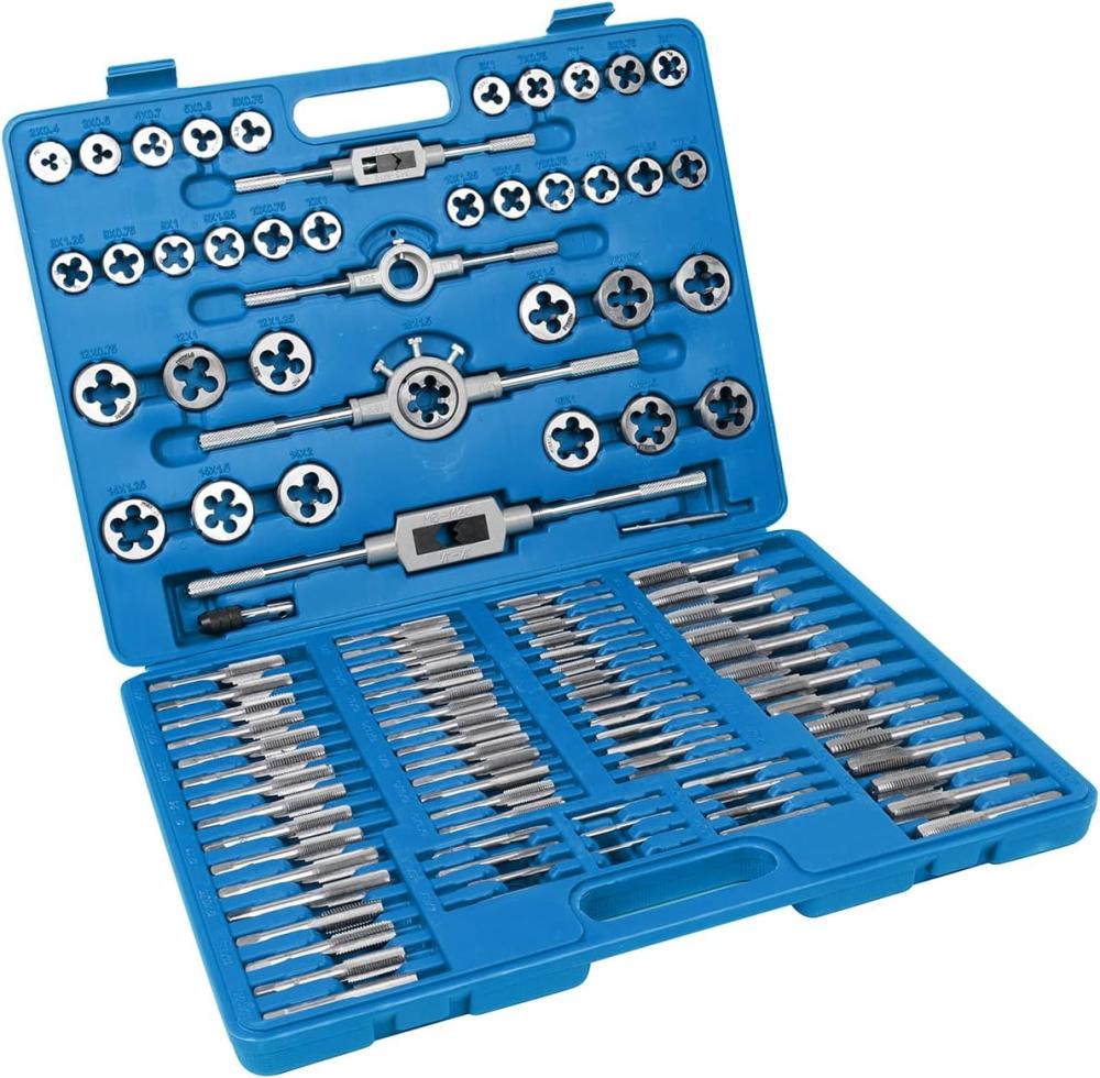 Jeu de filières et de tarauds métriques M2-M18 110 pièces Kit de retaraudage pour la fabrication de filetages pour le découpage de filetages externes et internes avec boîte de rangement. | Sets de Tarauds et de Matrices