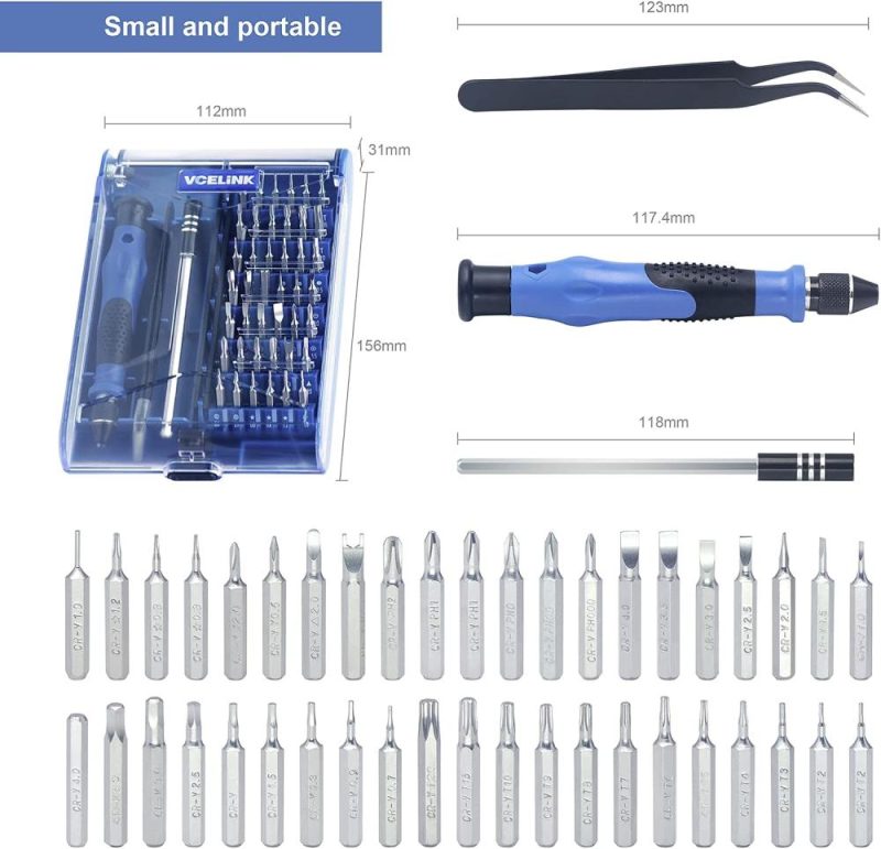 Jeu de mini tournevis avec 42 embouts, kit de tournevis de précision magnétique 45 en 1 avec pincettes et arbre d’extension pour ordinateur portable, PC, téléphone, ordinateur, console de jeux. | Sets de Tournevis