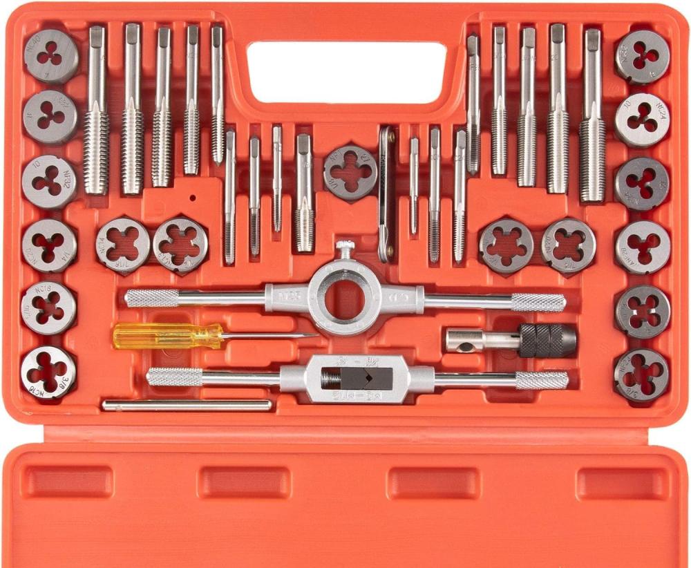 Jeu de tarauds et de filières standard Sae | #4, 6, 8, 10, 12, 1/4, 5/16, 3/8, 7/16, 1/2" | Kits de réparation de filetage pour le filetage et le refilage de filets internes et externes | Sets de Tarauds et de Matrices