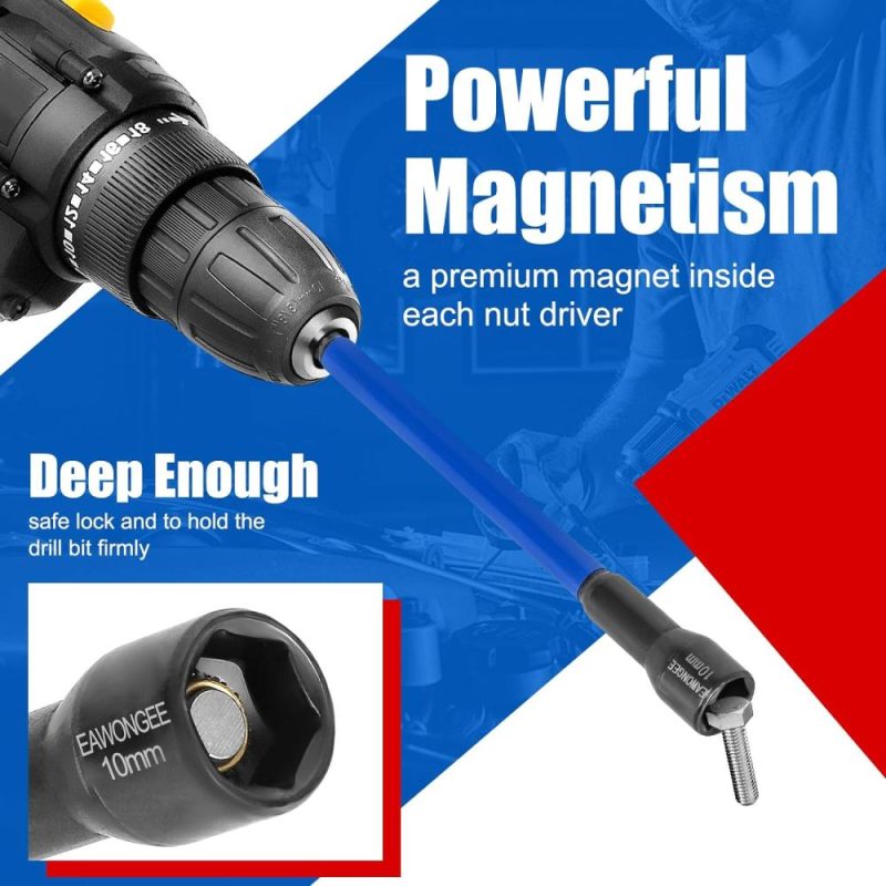 Jeu de tournevis à douille Eawongee, ensemble de tournevis à douille magnétique à tige hexagonale de 1/4" pour perceuse à percussion, ensemble de douilles magnétiques SAE/Metric (1/4"-9/16", 6-14 mm), 16 pièces avec code couleur et boîte à outils. | Tourne-écrous
