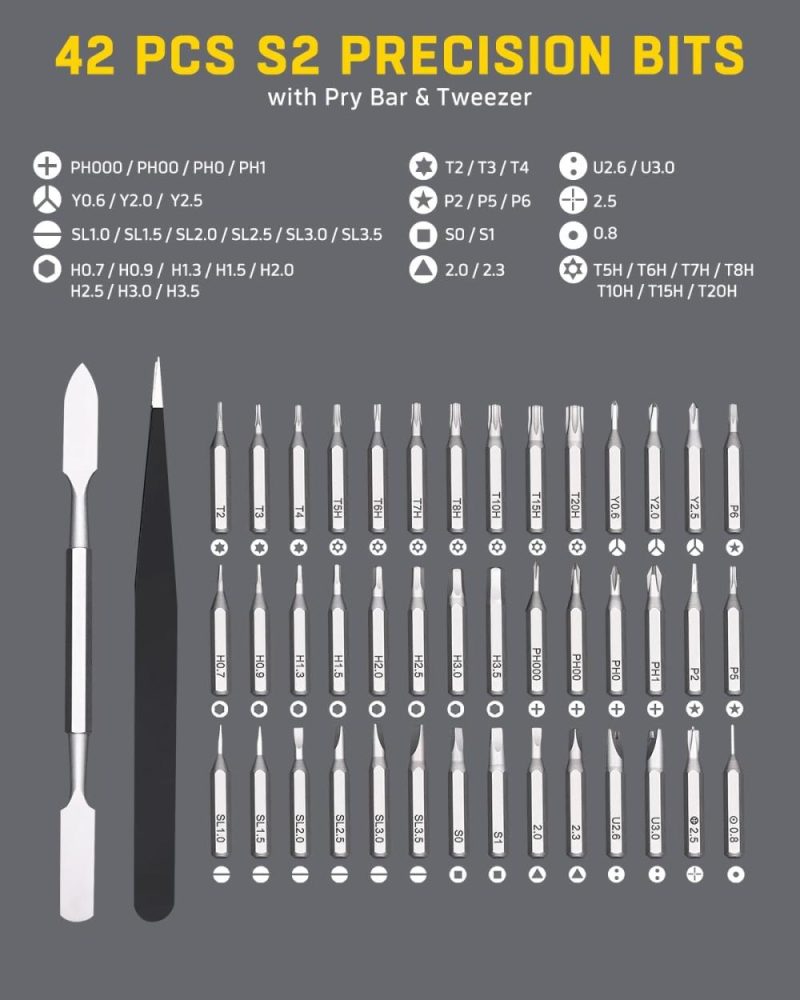 Jeu de tournevis de précision, 46 en 1 petit jeu de tournevis avec étui, mini tournevis de poche magnétique trousse à outils de réparation pour lunettes, montres, téléphones, ordinateurs portables, Macbook, PC, appareils photo, PS4, jouets. | Sets de Tournevis
