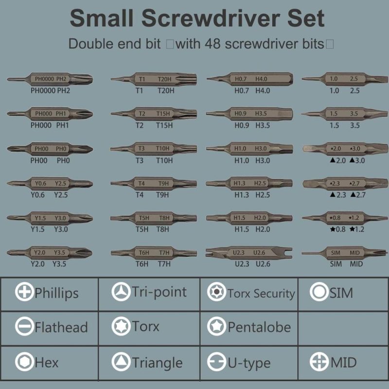 Jeu de tournevis de précision, 49 en 1 petit jeu de tournevis, ensemble de mini tournevis magnétiques avec étui, kit d’outils de réparation pour PC, ordinateur, lunettes, Macbook, PS5, PS4, montre, tablette, Xbox, électronique. | Sets de Tournevis